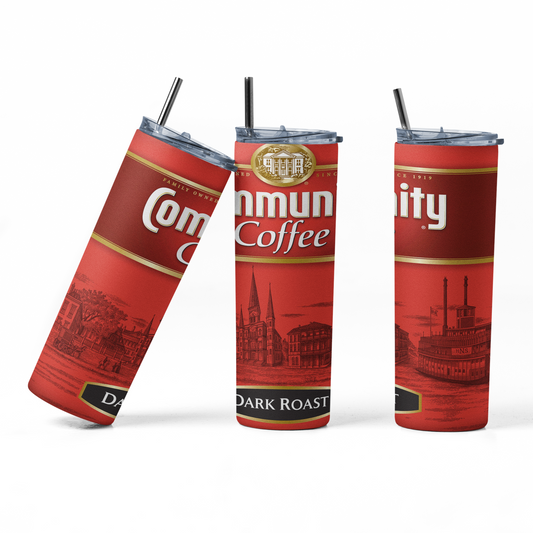 Community Coffee Dark Roast 20oz Straight Hot/Cold Tumbler with Lid and Straw