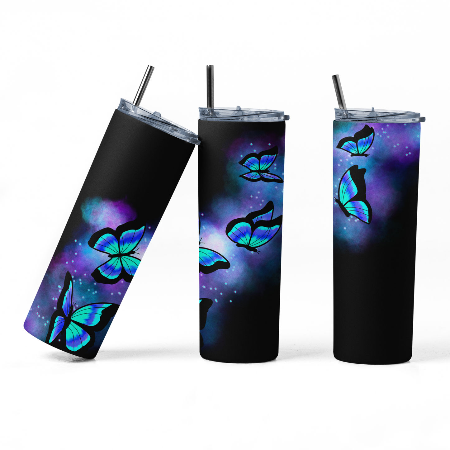 Cosmic Butterflies Blue 20oz Straight Hot/Cold Tumbler with Lid and Straw