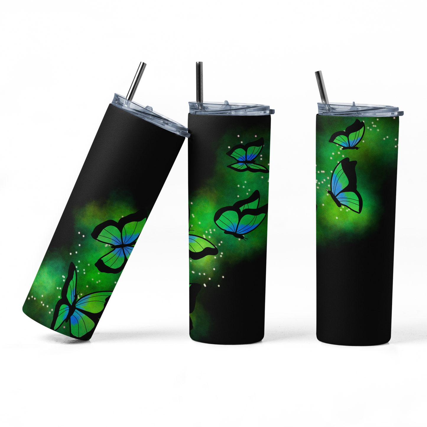 Cosmic Butterflies Green 20oz Straight Hot/Cold Tumbler with Lid and Straw