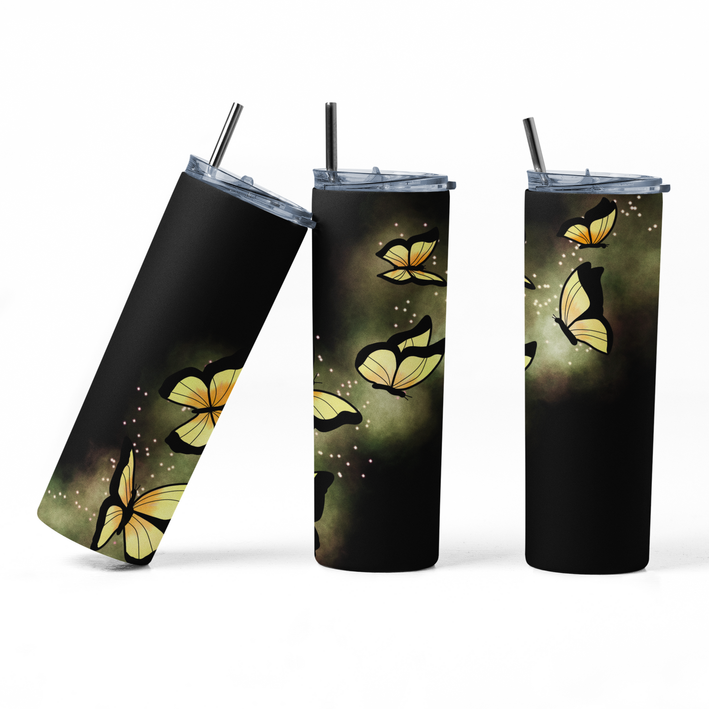 Cosmic Butterflies Yellow 20oz Straight Hot/Cold Tumbler with Lid and Straw