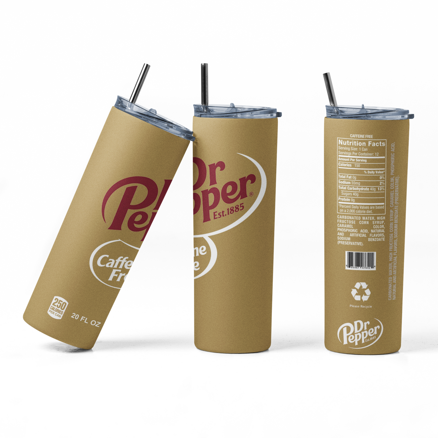 Dr Pepper Caffeine Free 20oz Straight Hot/Cold Tumbler with Lid and Straw