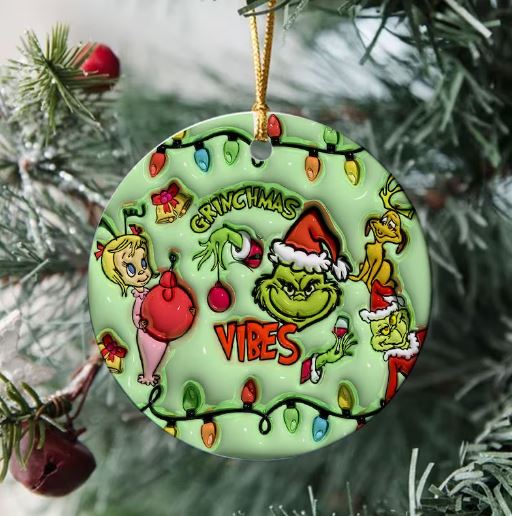 Grinch Mode Collection- 3D Inflated Christmas Ornament  3" diameter