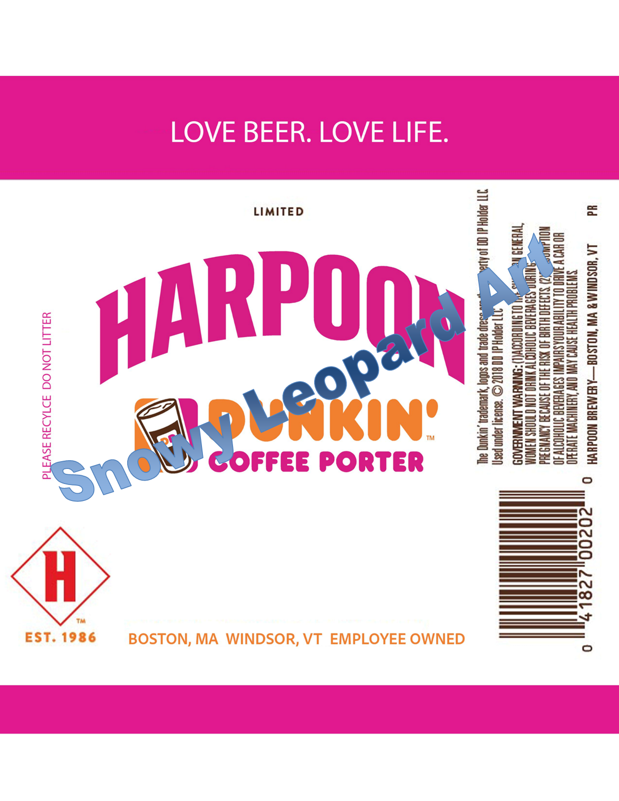 Harpoon Dunkin Coffee Porter 20oz Straight Hot/Cold Tumbler with Lid and Straw