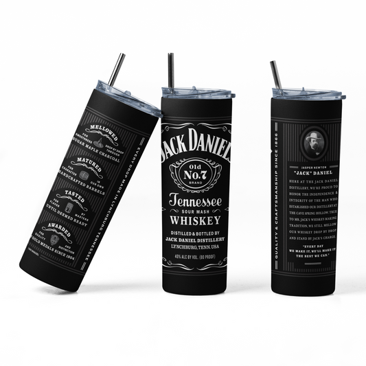 Jack Daniels No 7 black 20oz Straight Hot/Cold Tumbler with Lid and Straw