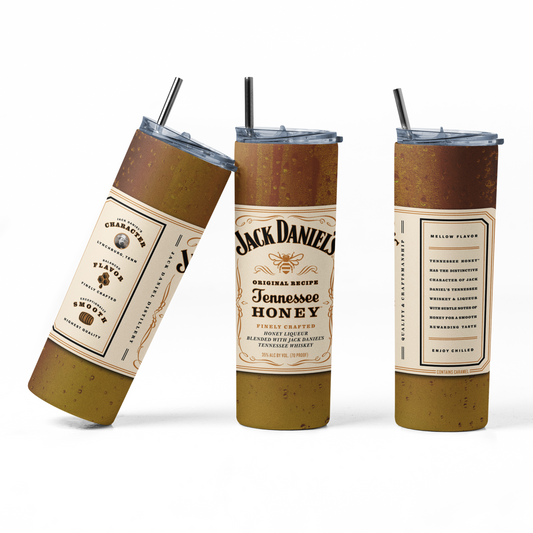 Jack Daniels Tenessee Honey 20oz Straight Hot/Cold Tumbler with Lid and Straw