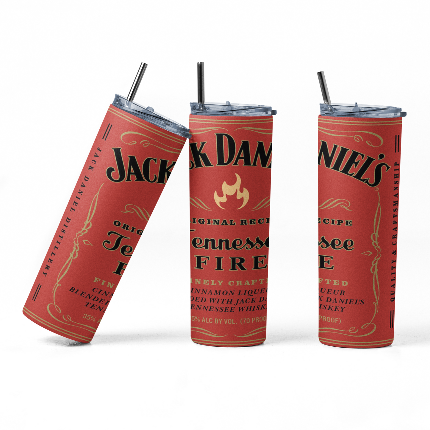 Jack Daniels Tennessee Fire 20oz Straight Hot/Cold Tumbler with Lid and Straw