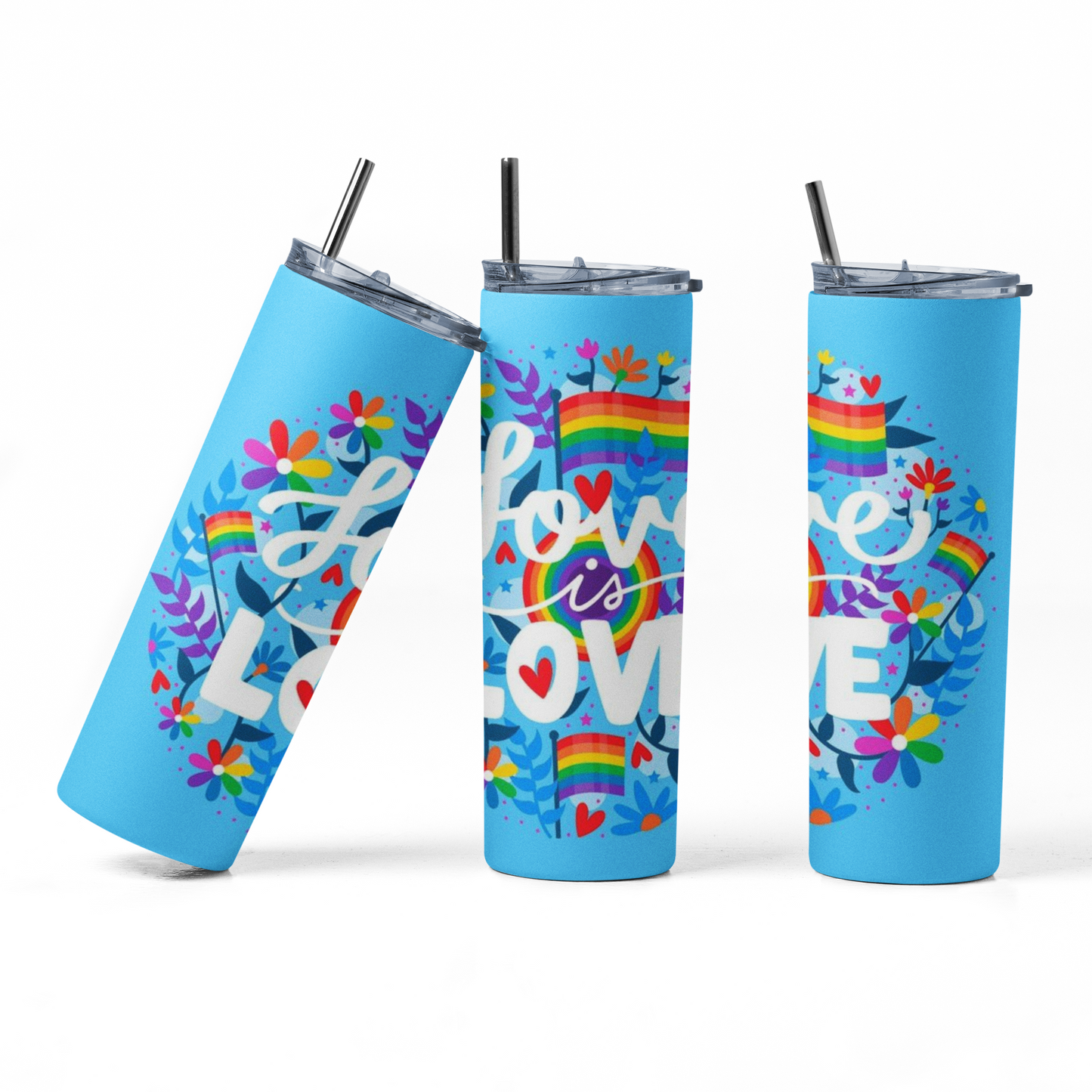 Love is Love - flower with blue background 20oz Straight Hot/Cold Tumbler with Lid and Straw