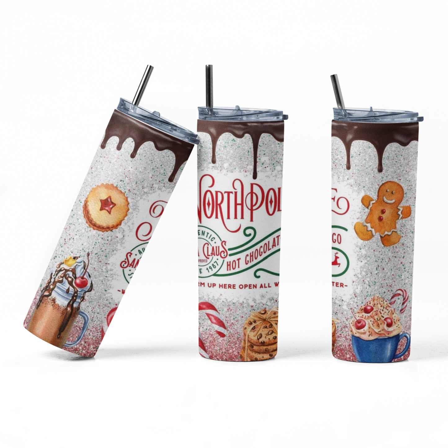 North Pole Authentic W candy: 20oz Straight Hot/Cold Tumbler with Lid and Straw