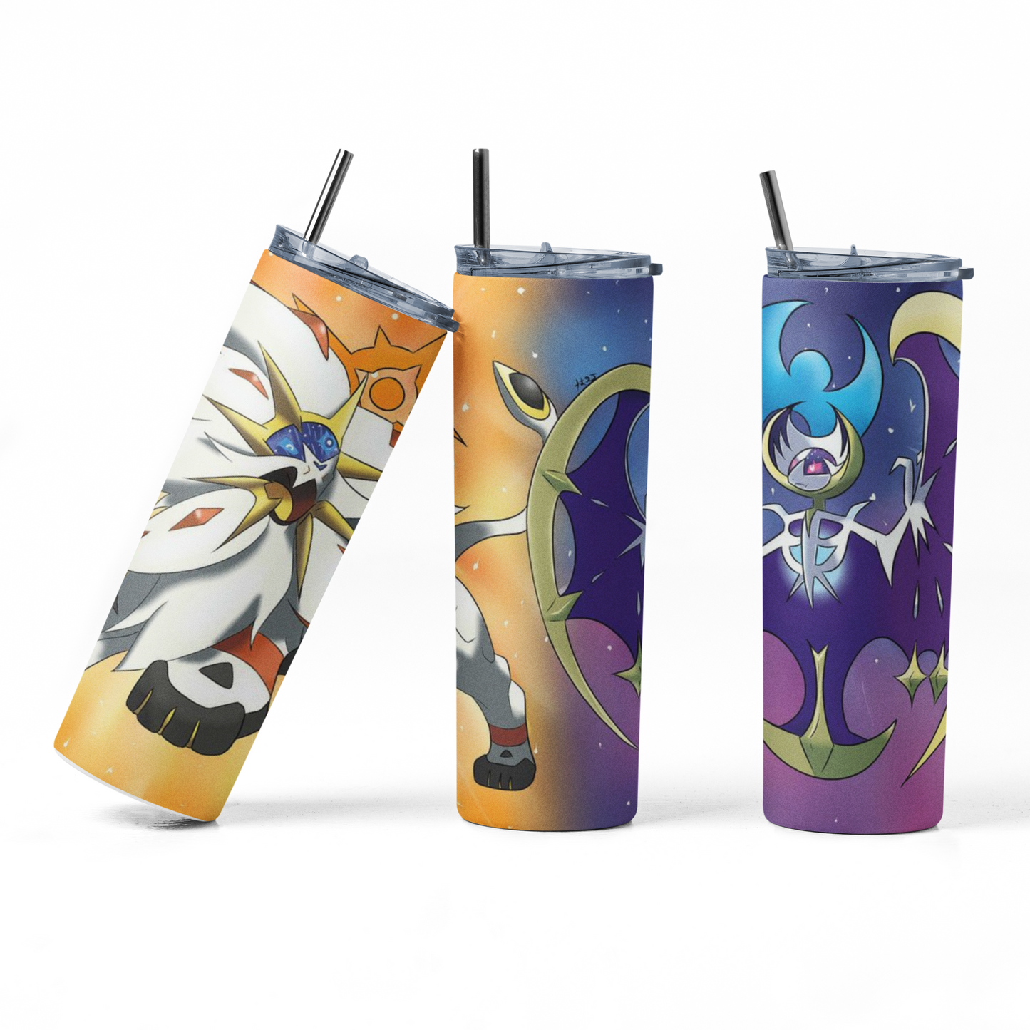 Pokemon Solgaleo and Lunala 20oz Straight Hot/Cold Tumbler with Lid and Straw