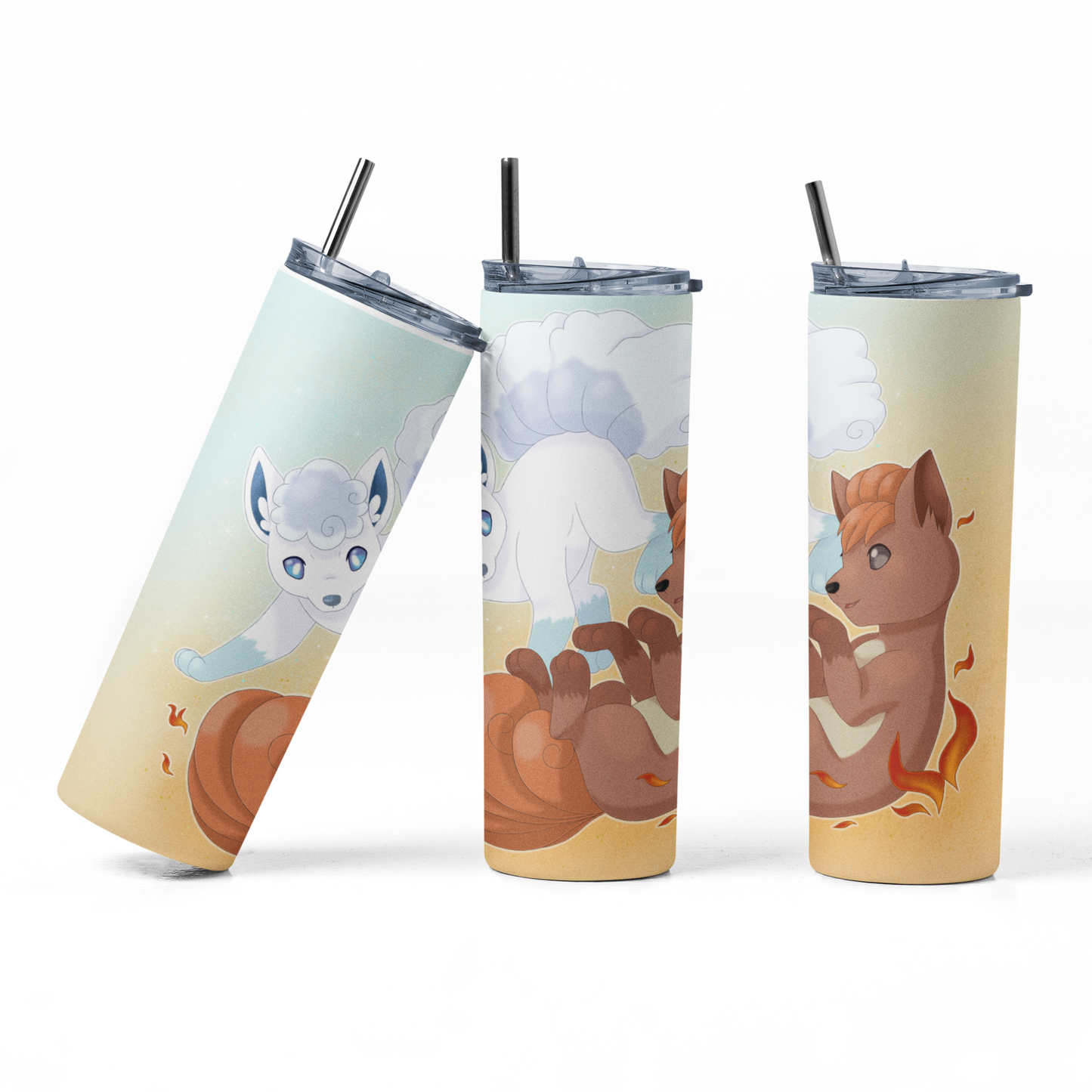 Pokemon Vulpix and Alolan Vulpix 20oz Straight Hot/Cold Tumbler with Lid and Straw