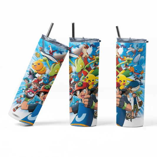 Pokemon and Trainers 20oz Straight Hot/Cold Tumbler with Lid and Straw