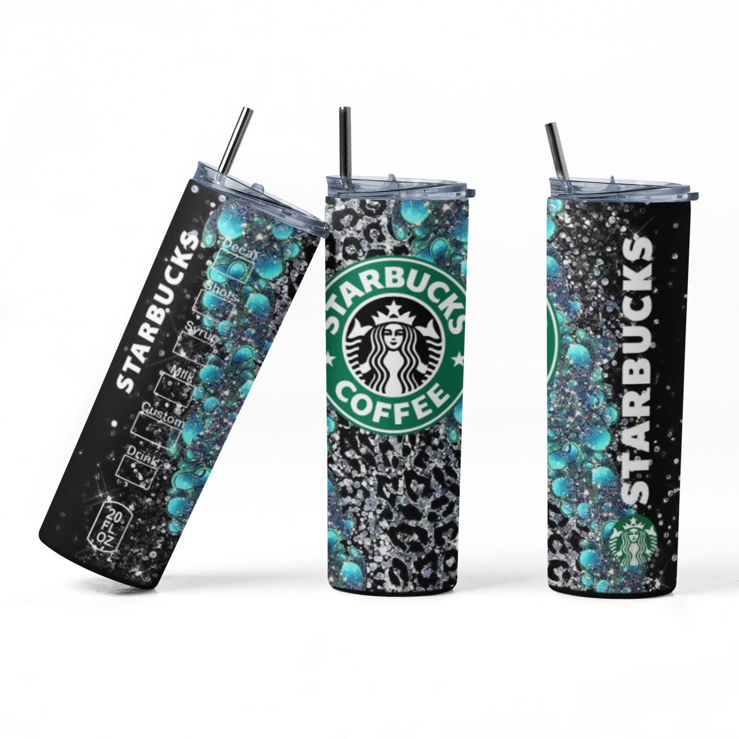 Starbucks Teal Leopard Print 20oz Straight Hot/Cold Tumbler with Lid and Straw