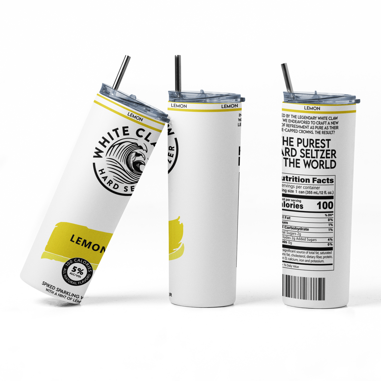 White Claw Lemon 20oz Straight Hot/Cold Tumbler with Lid and Straw