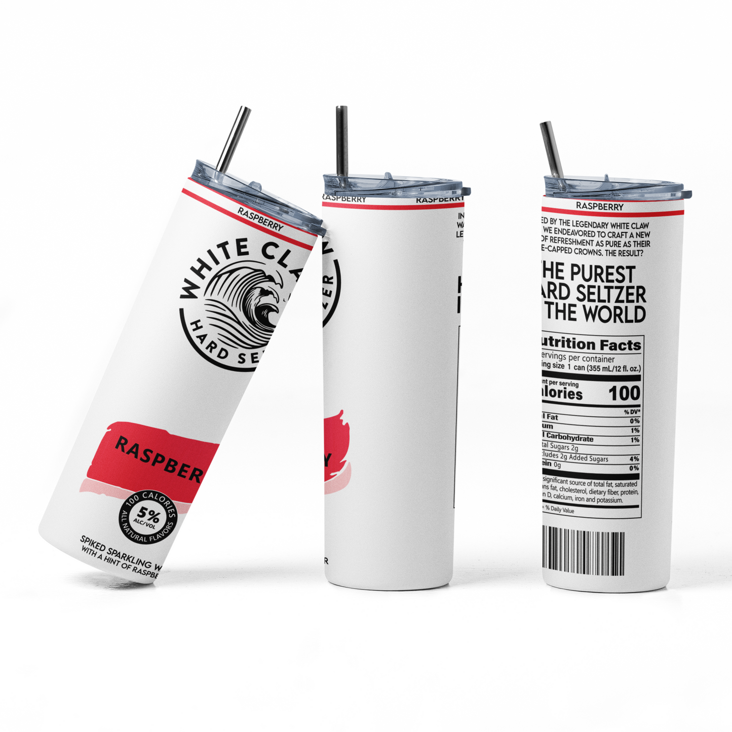 White Claw Raspberry 2 20oz Straight Hot/Cold Tumbler with Lid and Straw