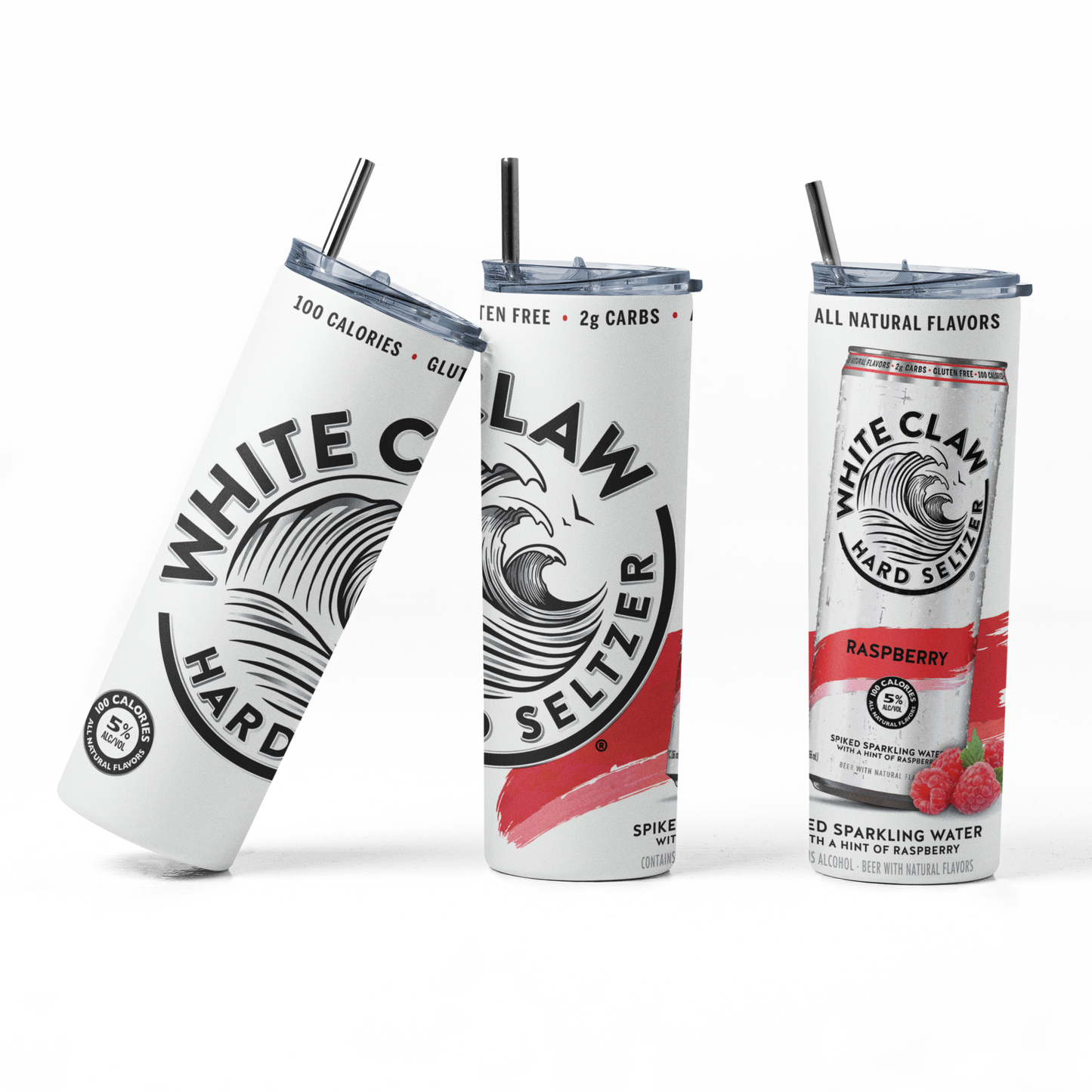 White Claw Raspberry 20oz Straight Hot/Cold Tumbler with Lid and Straw