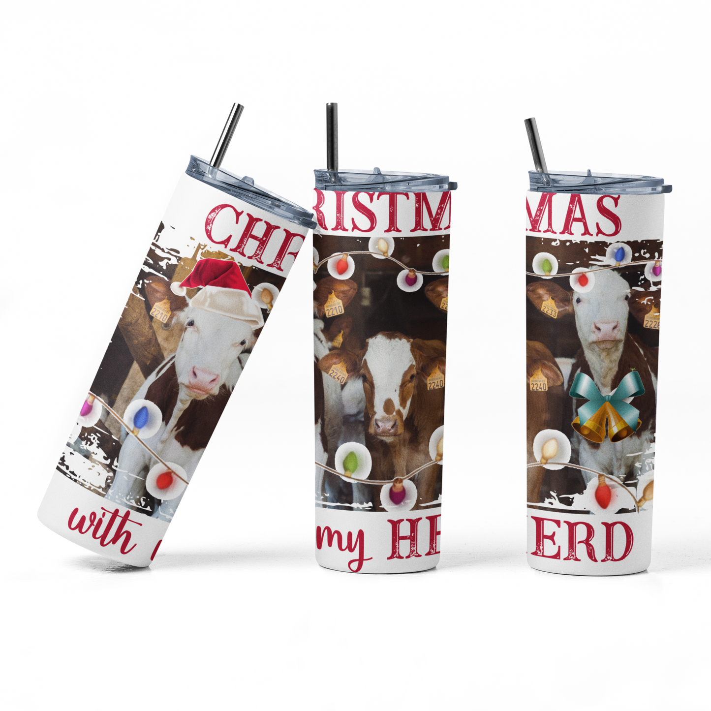 christmas with my herd: 20oz Straight Hot/Cold Tumbler with Lid and Straw