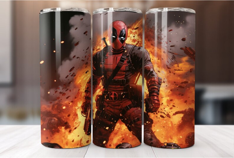 DeadPool Into The Fire  20oz Straight Hot/Cold Tumbler with Lid and Straw