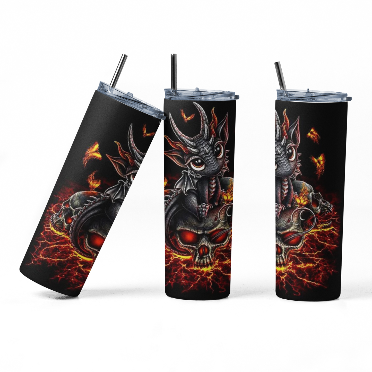 Baby Dragon on Skull 20oz Straight Hot/Cold Tumbler with Lid and Straw
