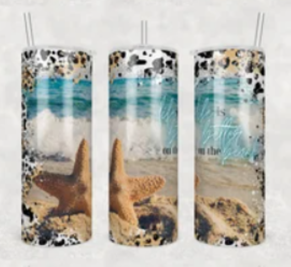 Life Is Better On The Beach 20oz double wall tumbler with straw and slide lid great.