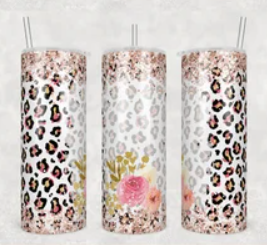 Pink and Black leopard print (can be personalized) 20oz Straight Hot/Cold Tumbler with Lid and Straw