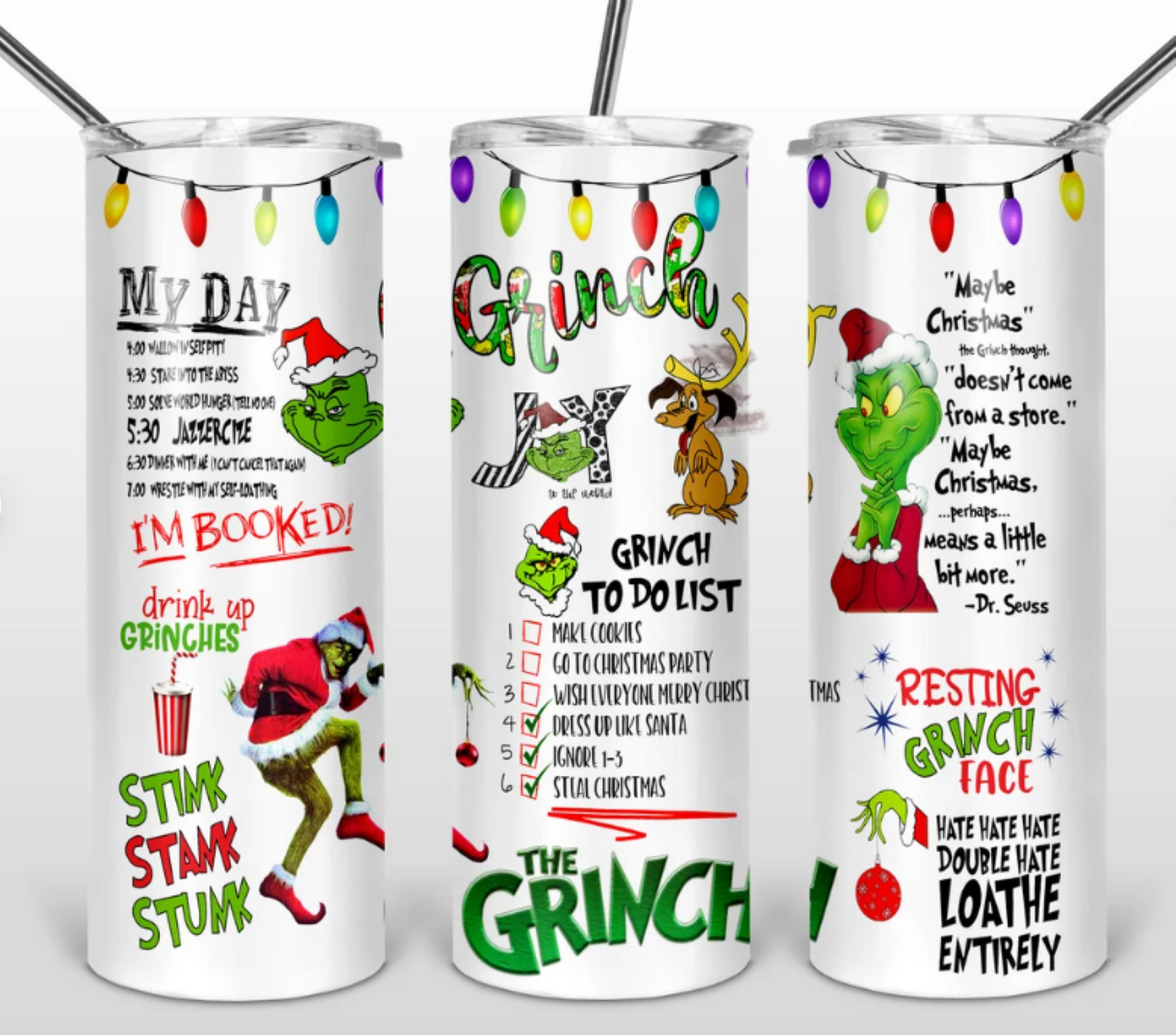 Grinch Stainless Steel Tumbler 20oz with lid & straw NEW