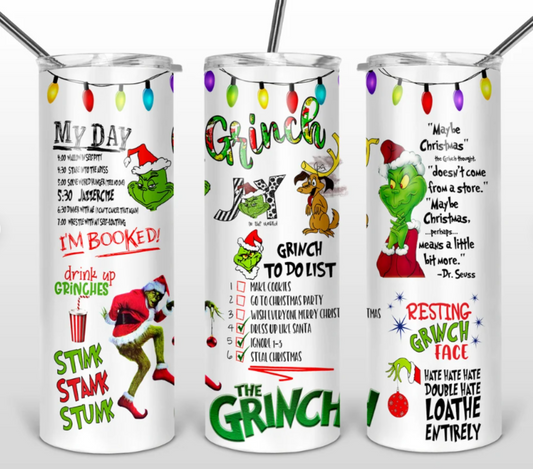 Grinch I'm Booked: 20oz Straight Tumbler w/ straw and Lid