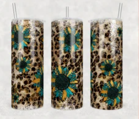 Sunflowers in Leopard Print 20oz Straight Hot/Cold Tumbler with Lid and Straw