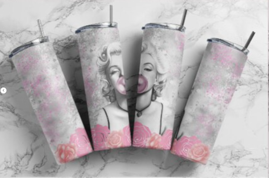 Marilyn Blowing Pink Bubble 20oz Straight Hot/Cold Tumbler with Lid and Straw