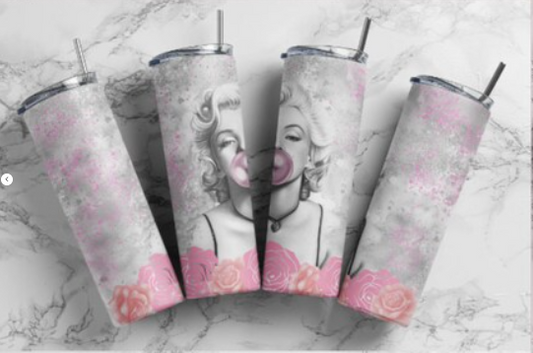 Marilyn Blowing Pink Bubble 20oz Straight Hot/Cold Tumbler with Lid and Straw