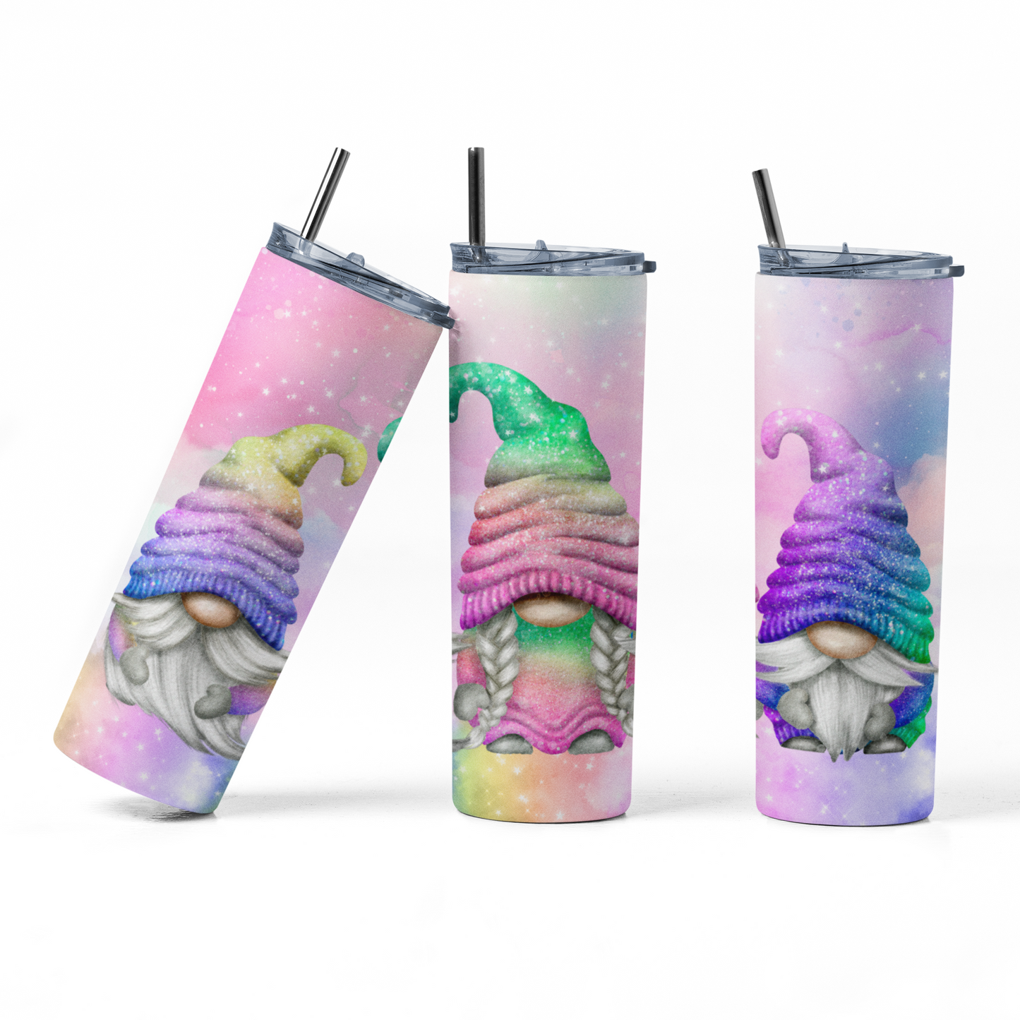 Gnome Spring Flowers Rainbow Tie Dye Straight 20oz Hot/Cold Tumbler