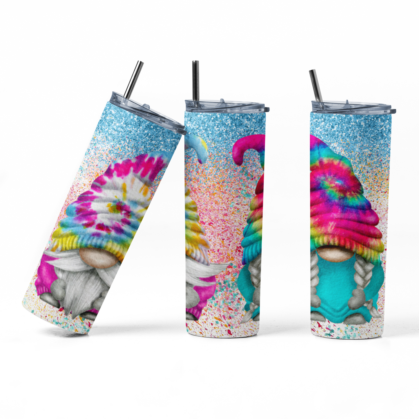 Gnome Spring Flowers Rainbow Tie Dye Straight 20oz Hot/Cold Tumbler
